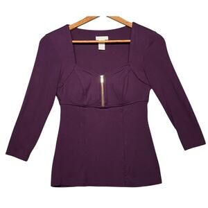 Cache Vintage  90s Y2K Plum Purple Square Neck Corset 3/4 Sleeve Top Women XS